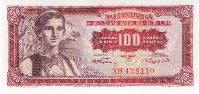 Jugoslawien p69 100 Dinara 1955